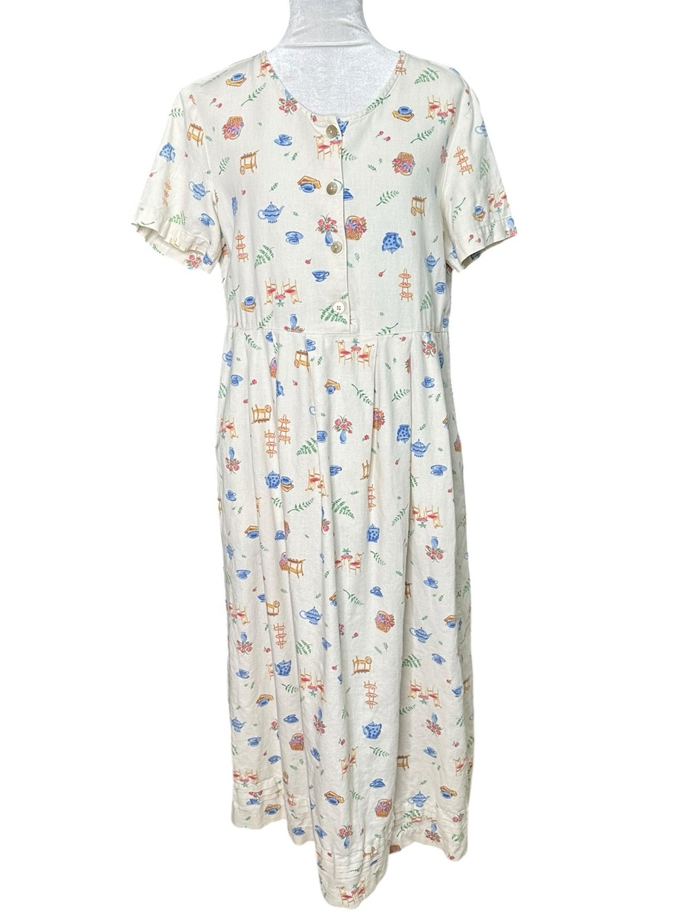 Lands End Women’s Vintage Linen Blend Dress Garden Print Cottagecore Size 8